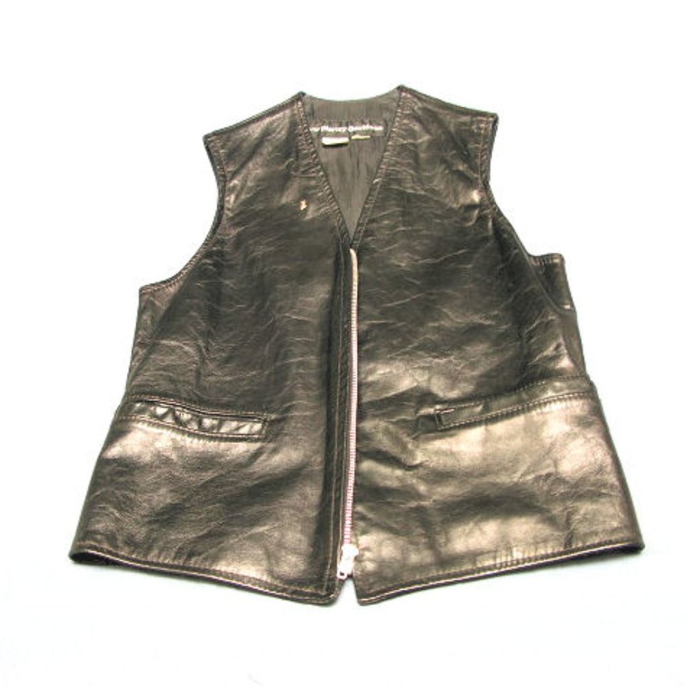 1979 AMF HARLEY LEATHER VEST, BLACK ZIP-UP SIZE 34 CLASSIC LEATHER VEST